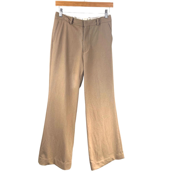 Billy Reid Brown Wide Leg Wool Flat Front Dress Pants Women Sz 6 / 28"x30" FLAW - Picture 2 of 7